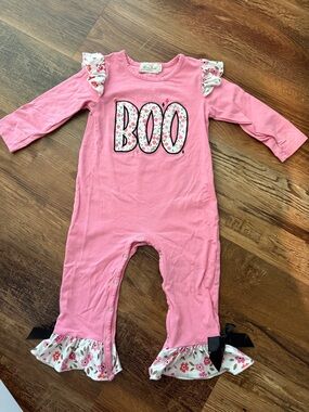 Marie Nicole Pink "BOO" Ruffle Trim Romper - 18-24 months